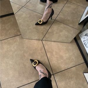 Golden buckle black patent Luichiny vintage y2k heels